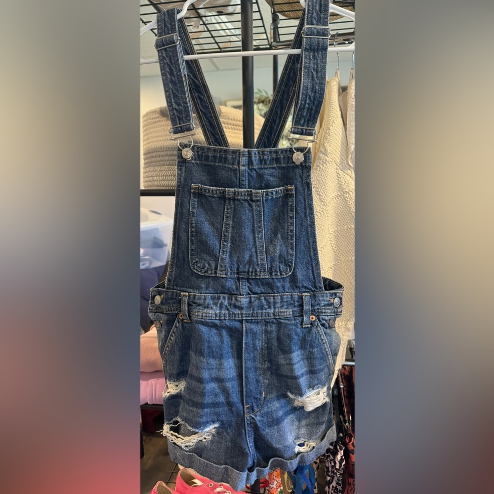Dark wash overalls